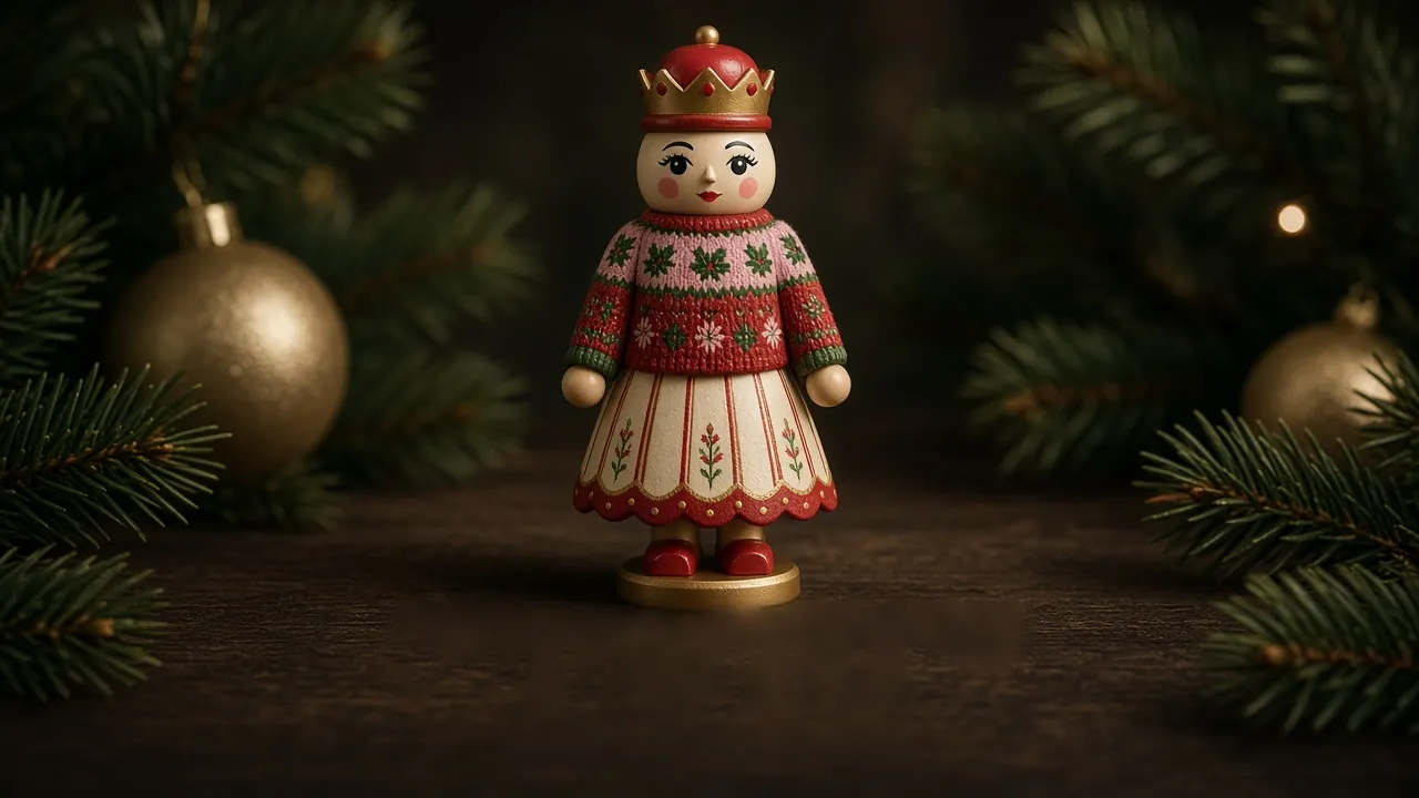 Lady nutcracker wearing a holly knit sweater