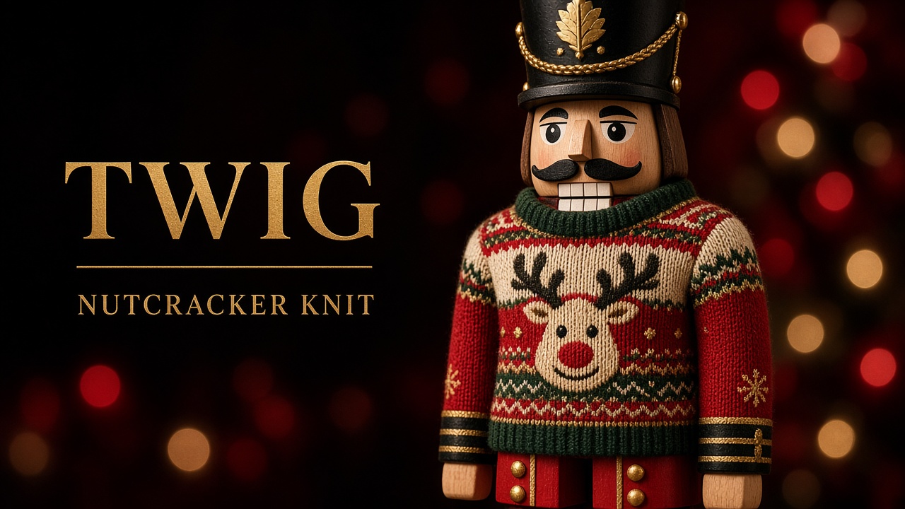 Wooden nutcracker wearing a reindeer knit sweater