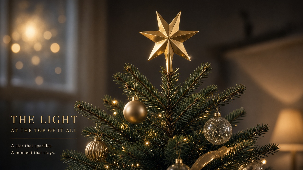 Golden star topper on a Christmas tree